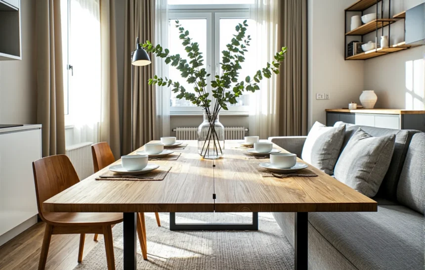 Stół jadalniany dąb naturalny z czarnymi metalowymi nogami