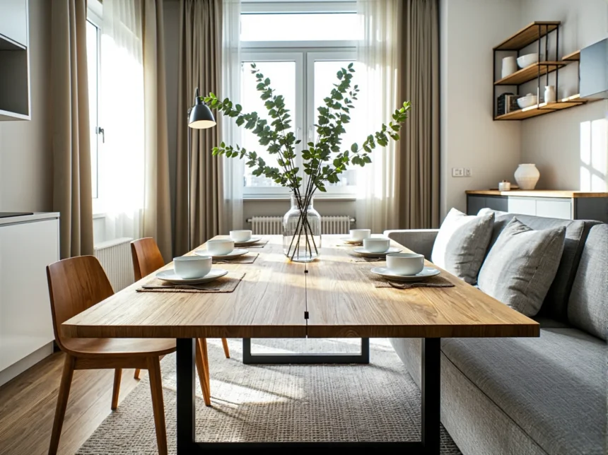 Stół jadalniany dąb naturalny z czarnymi metalowymi nogami Stół jadalniany dąb naturalny z czarnymi metalowymi nogami