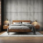 Łóżko drewniane orzech na metalowych nogach w stylu industrialnym