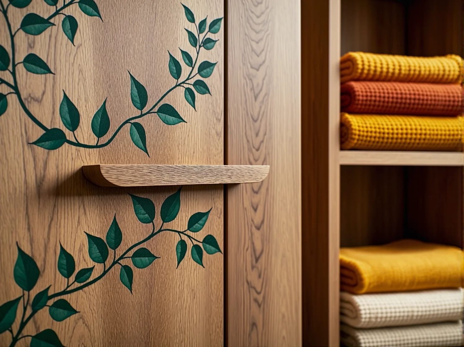 Biała szafa dla dziecka z malowanymi górami w stylu skandynawskim