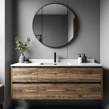 Wisząca szafka pod umywalkę dąb naturalny z białym blatem