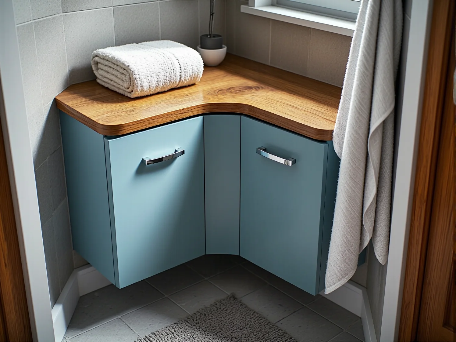 Biała szafka z lustrem nad umywalką, która rozjaśnia małą łazienkę i dodaje jej stylu.