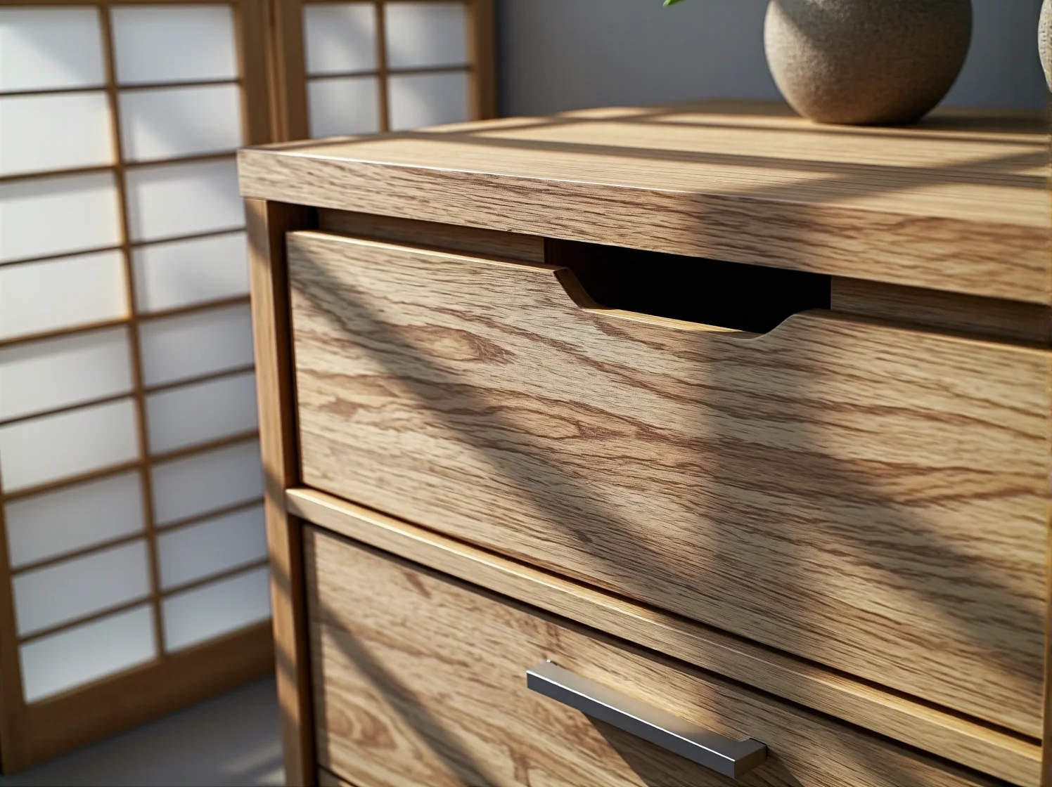 Szlifowanie i bielenie drewna komody techniką DIY dla efektu japandi