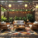 Zestaw mebli ogrodowych rattanowych z sofą i fotelami