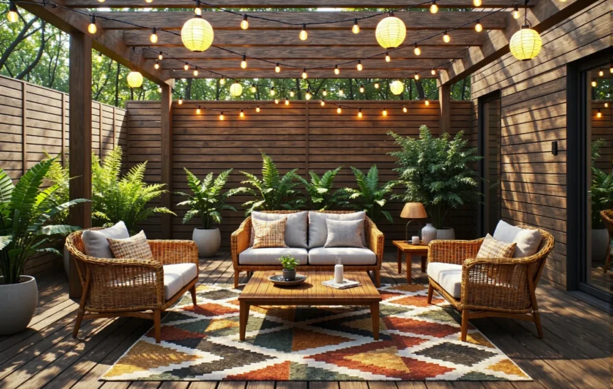 Zestaw mebli ogrodowych rattanowych z sofą i fotelami