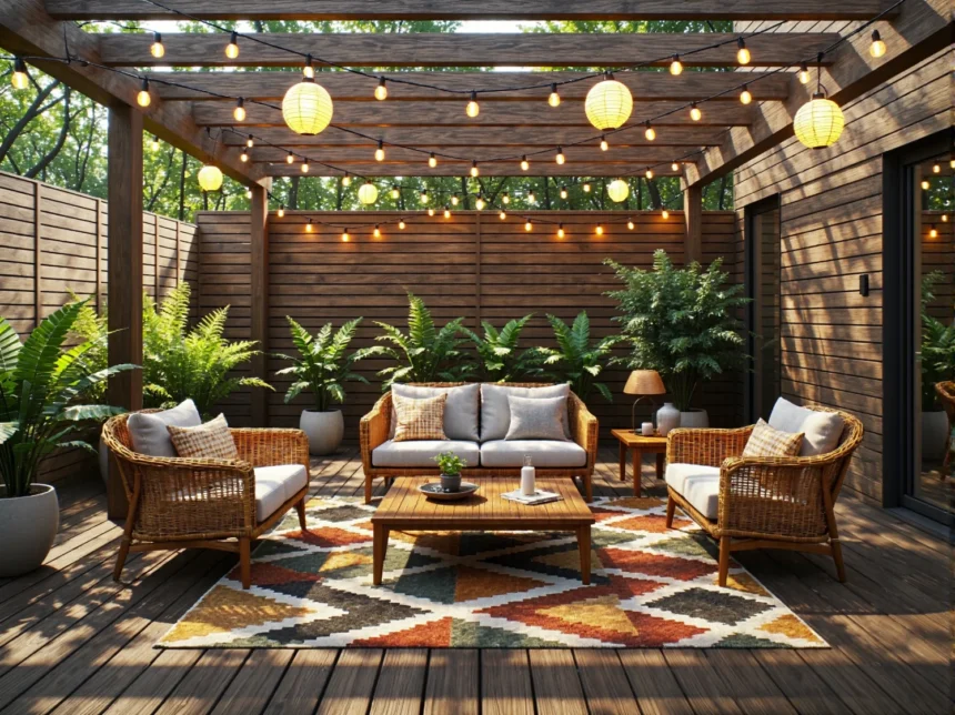 Zestaw mebli ogrodowych rattanowych z sofą i fotelami