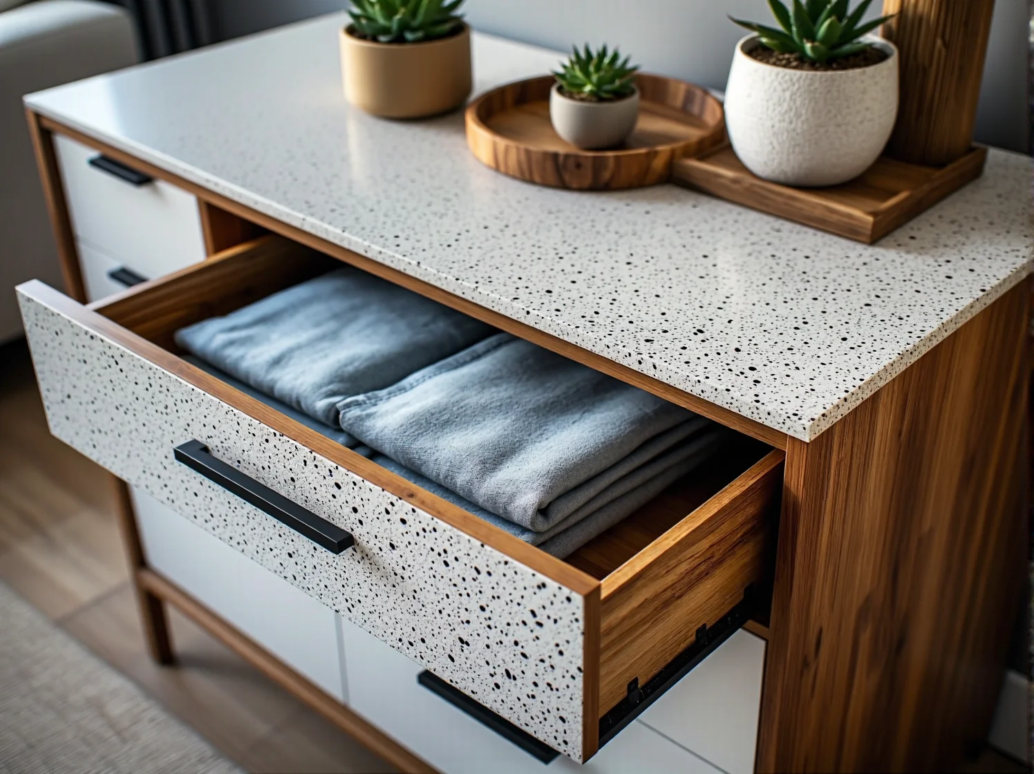 Trwała komoda z materiałów wtórnych jako element zrównoważonego wnętrza