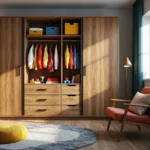 Szafa przesuwna dąb craft z szufladami i drążkiem do pokoju dziecięcego