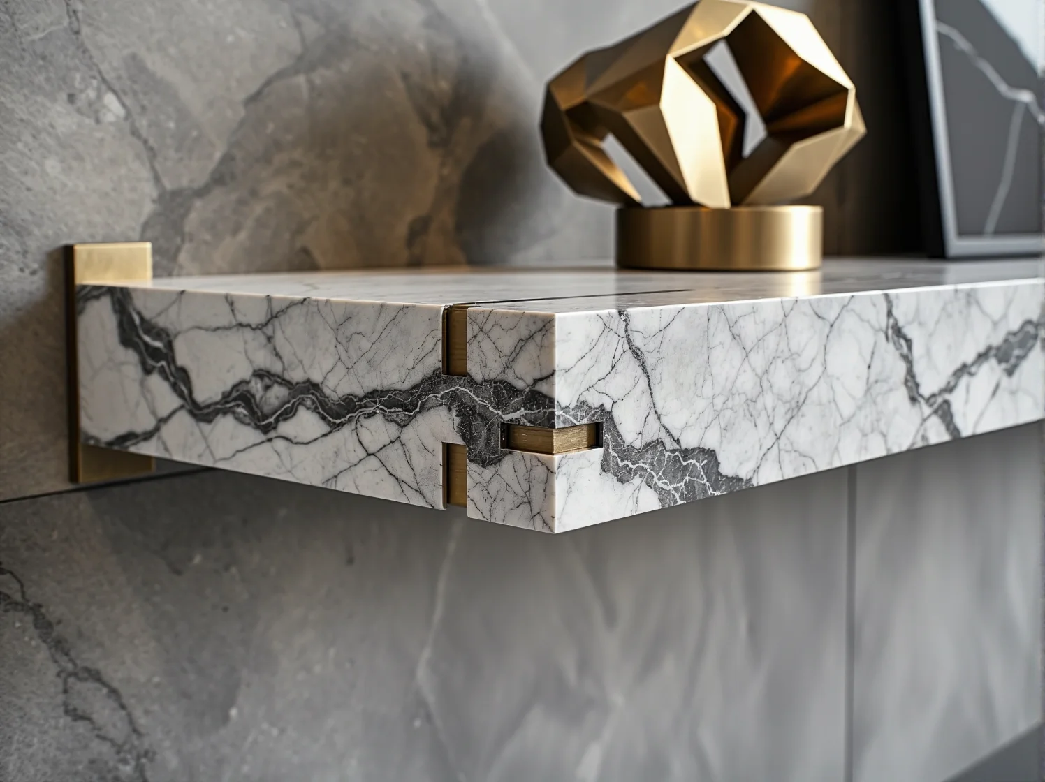 Zbliżenie na trwałą półkę z kamienia naturalnego o gładkim wykończeniu i prostej formie.