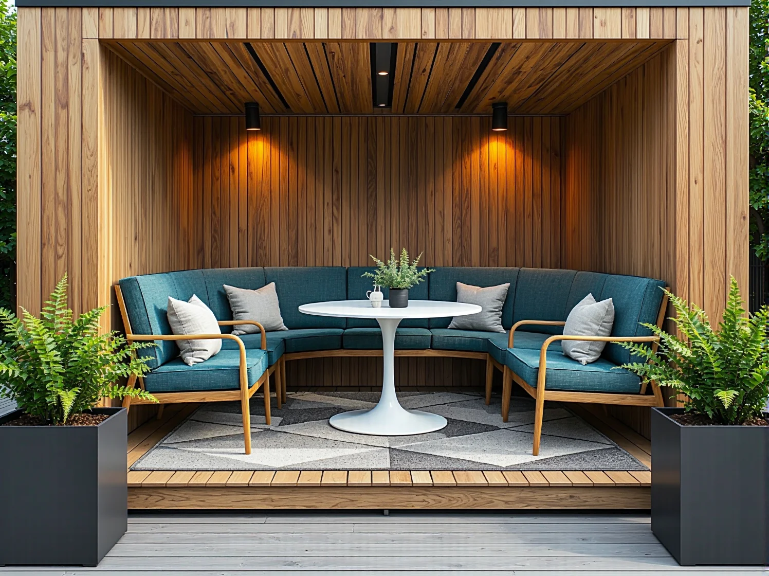 Trwałe stoły i krzesła do biura zewnętrznego wykonane z materiałów łatwych w czyszczeniu.