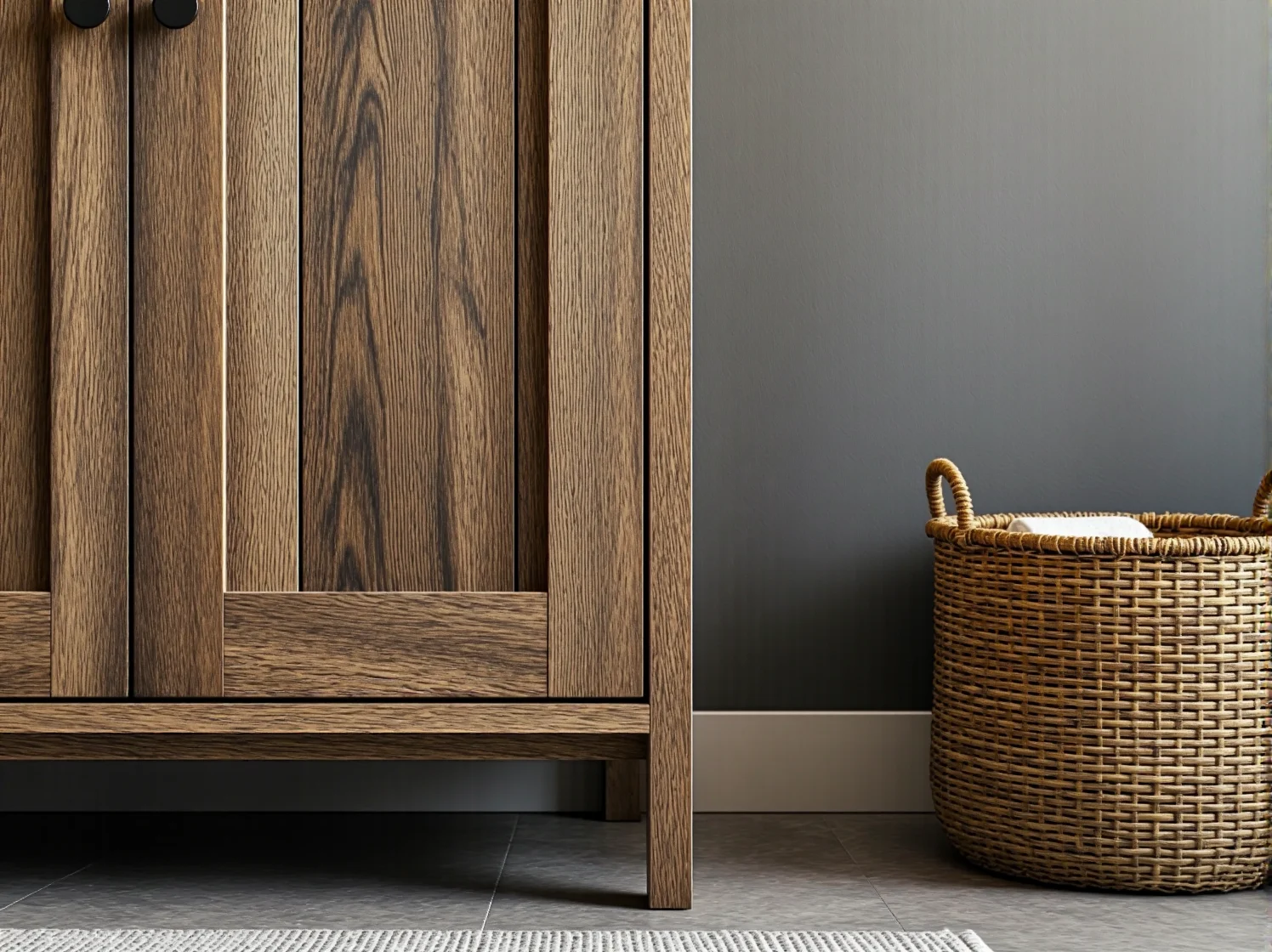 Wisząca szafka łazienkowa typu słupek zapewniająca dużo miejsca do przechowywania w wąskim wnętrzu.