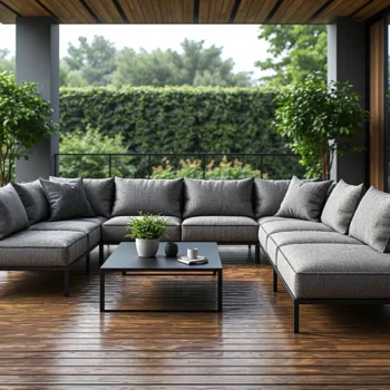 Narożna sofa ogrodowa grafitowa na metalowym stelażu