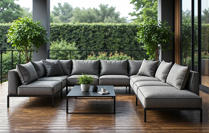 Narożna sofa ogrodowa grafitowa na metalowym stelażu