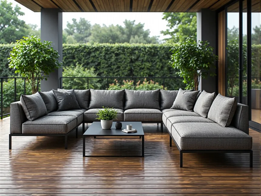 Narożna sofa ogrodowa grafitowa na metalowym stelażu