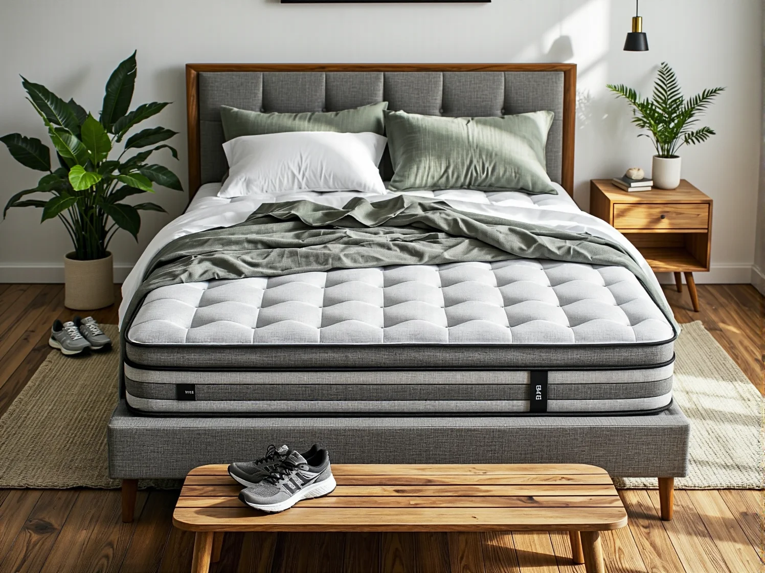 Osoba aktywna głęboko śpiąca na wygodnym materacu hybrydowym po wysiłku fizycznym.