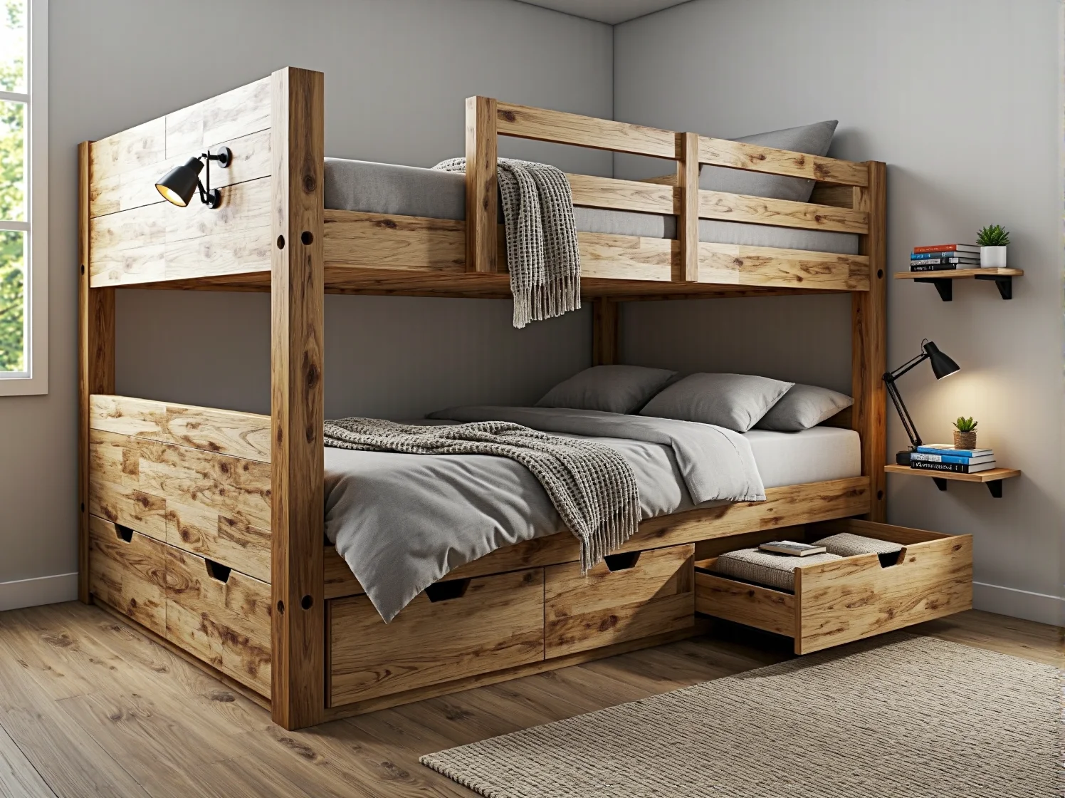 Instalacja drabinki i barierki zabezpieczającej w własnoręcznie robionym łóżku